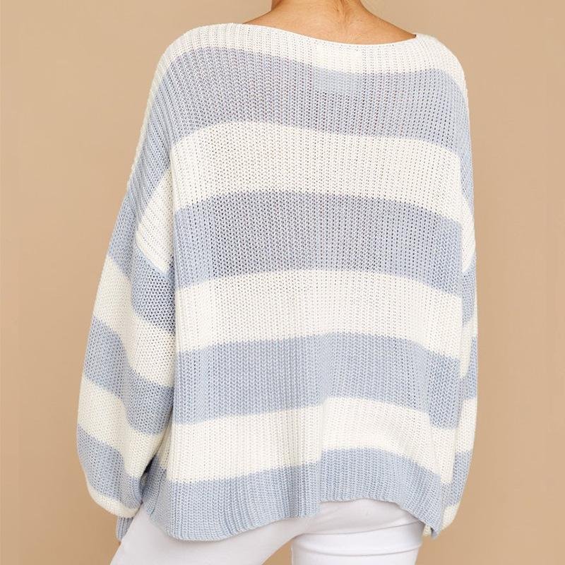 Autumn and Winter New Striped Crew Neck Large Sweater | IFYHOME