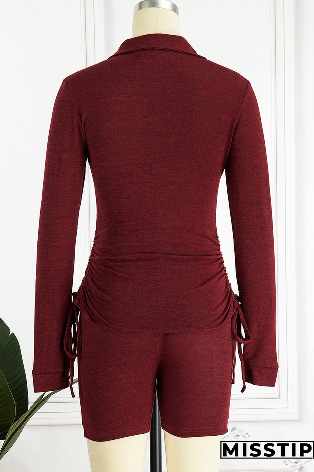 Army Green Casual Solid Basic V Neck Long Sleeve Two Pieces