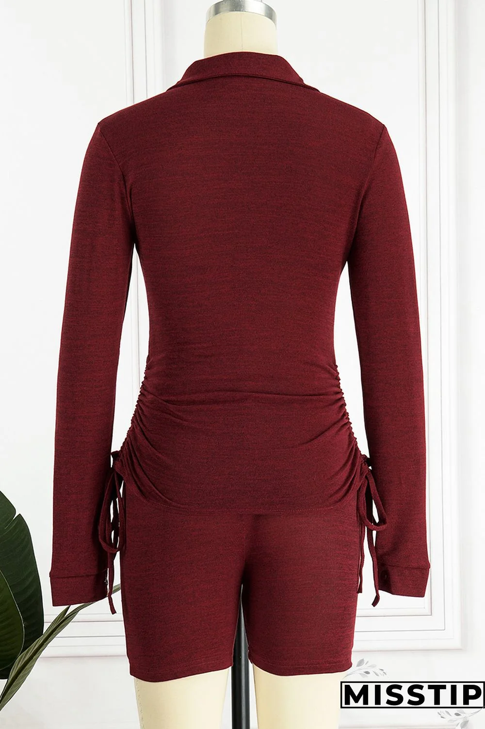 Army Green Casual Solid Basic V Neck Long Sleeve Two Pieces