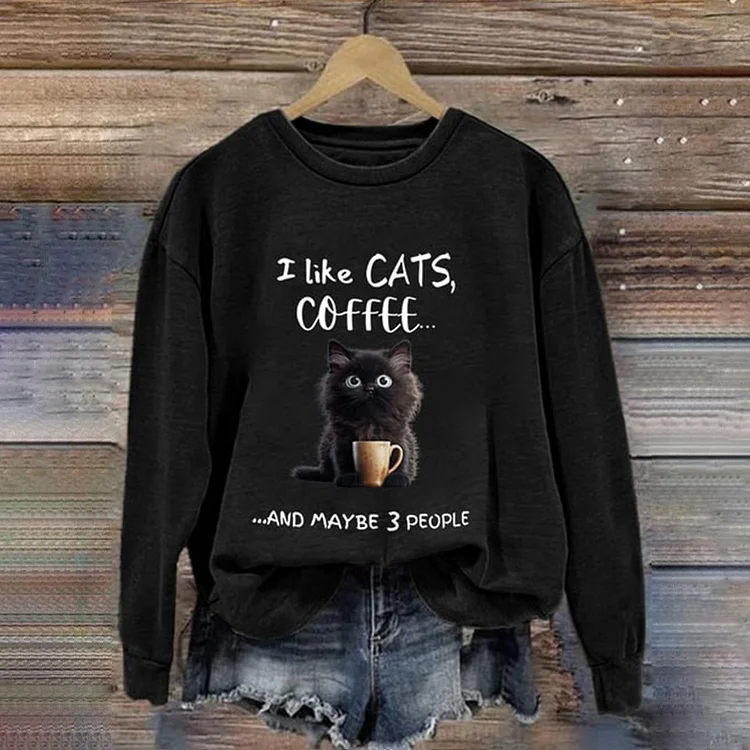 Simpfit Lässiges Sweatshirt mit Aufdruck „I Like Cats And Coffee“.