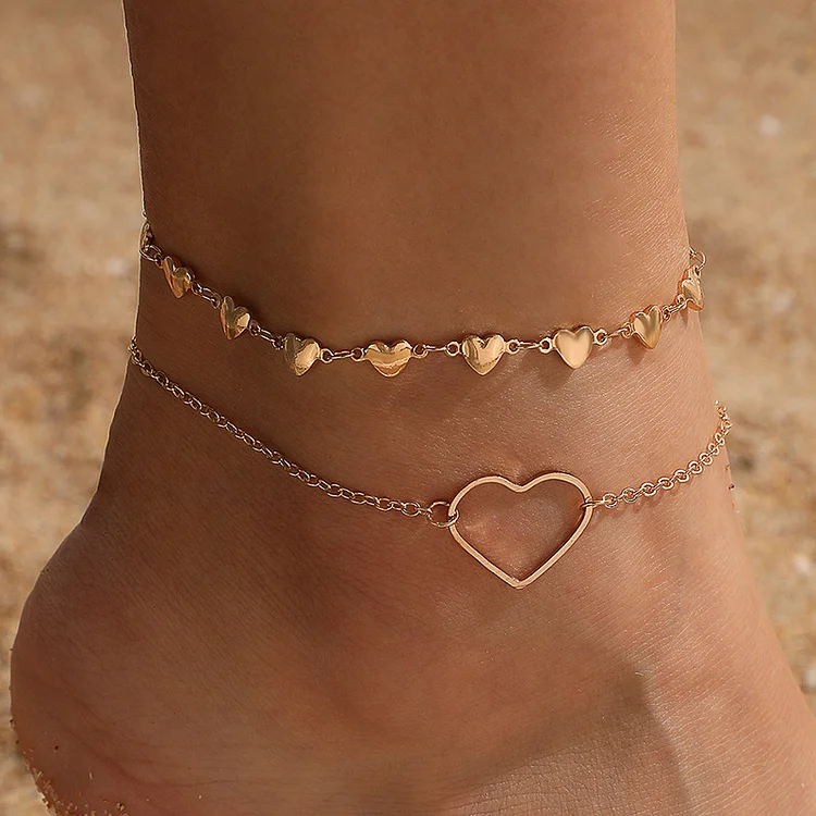 Heart Anklet in Gold Simple Summer Beach Foot Chain for Women