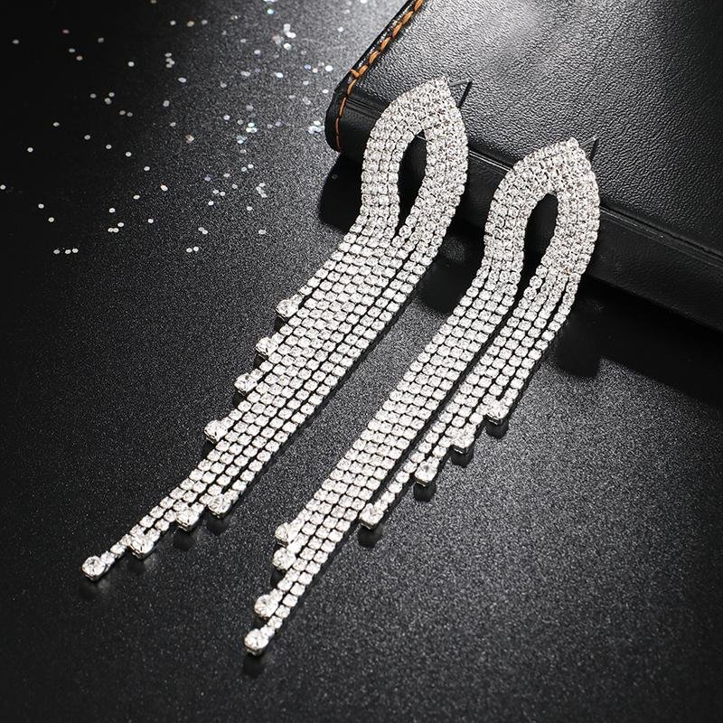 Engagement Stylish Rhinestones Long Tassel Women Drop Earrings Jewelry