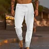 Men's Casual Breathable Elastic Tether Beach Cotton Linen Loose Trousers by Inlyline