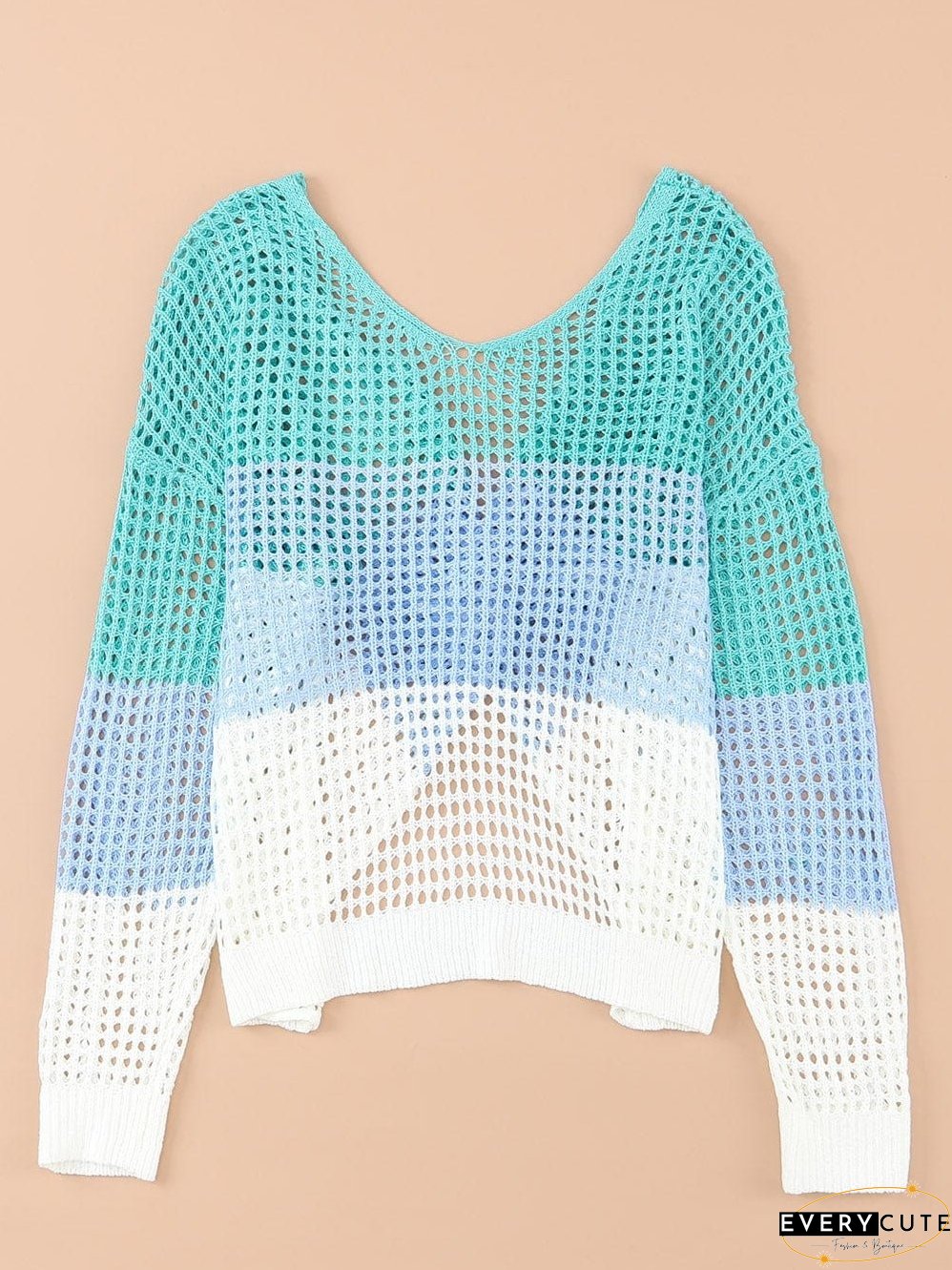 Colorful Eyelet Twist Back Knit Top with Long Sleeves