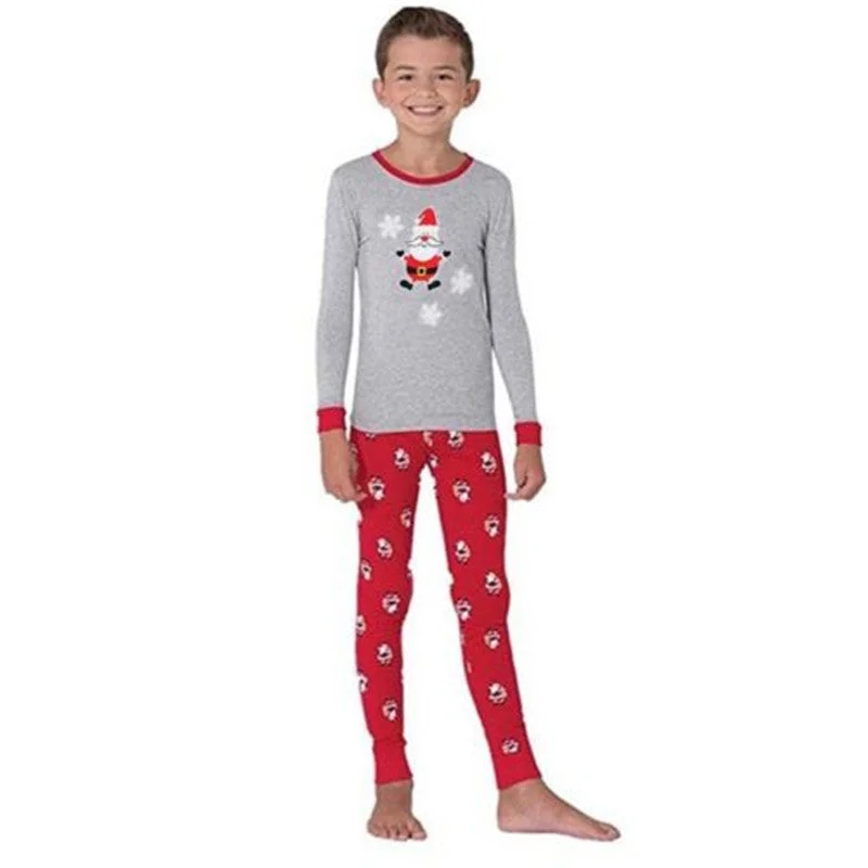2022 Christmas Pajamas For Family Santa Claus Print Grey and Red Long Sleeve Family Macthing Xmas Pajamas