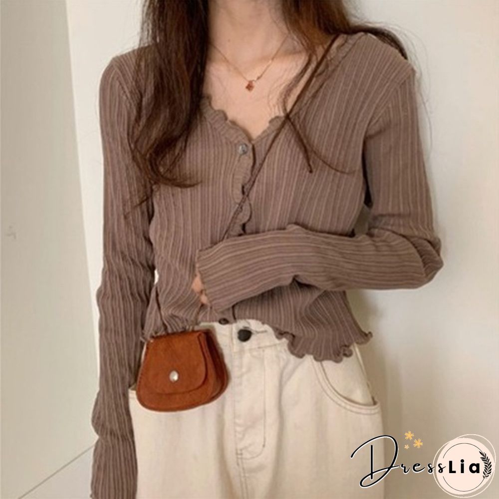 Women's V-neck Long-sleeved Thin Cardigan Short Loose Lazy Top Spring and Autumn