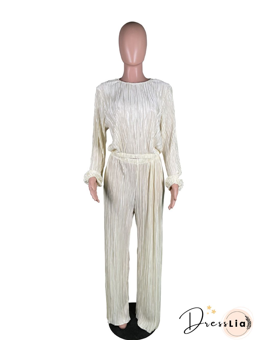 Retro Long Sleeve Top Loose Pleated Wide-leg Pants Set