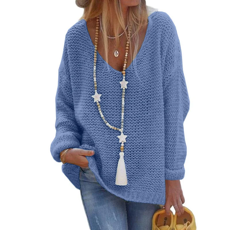 Uveng Pullover Sweater V-neck Long-sleeved Knitted Top