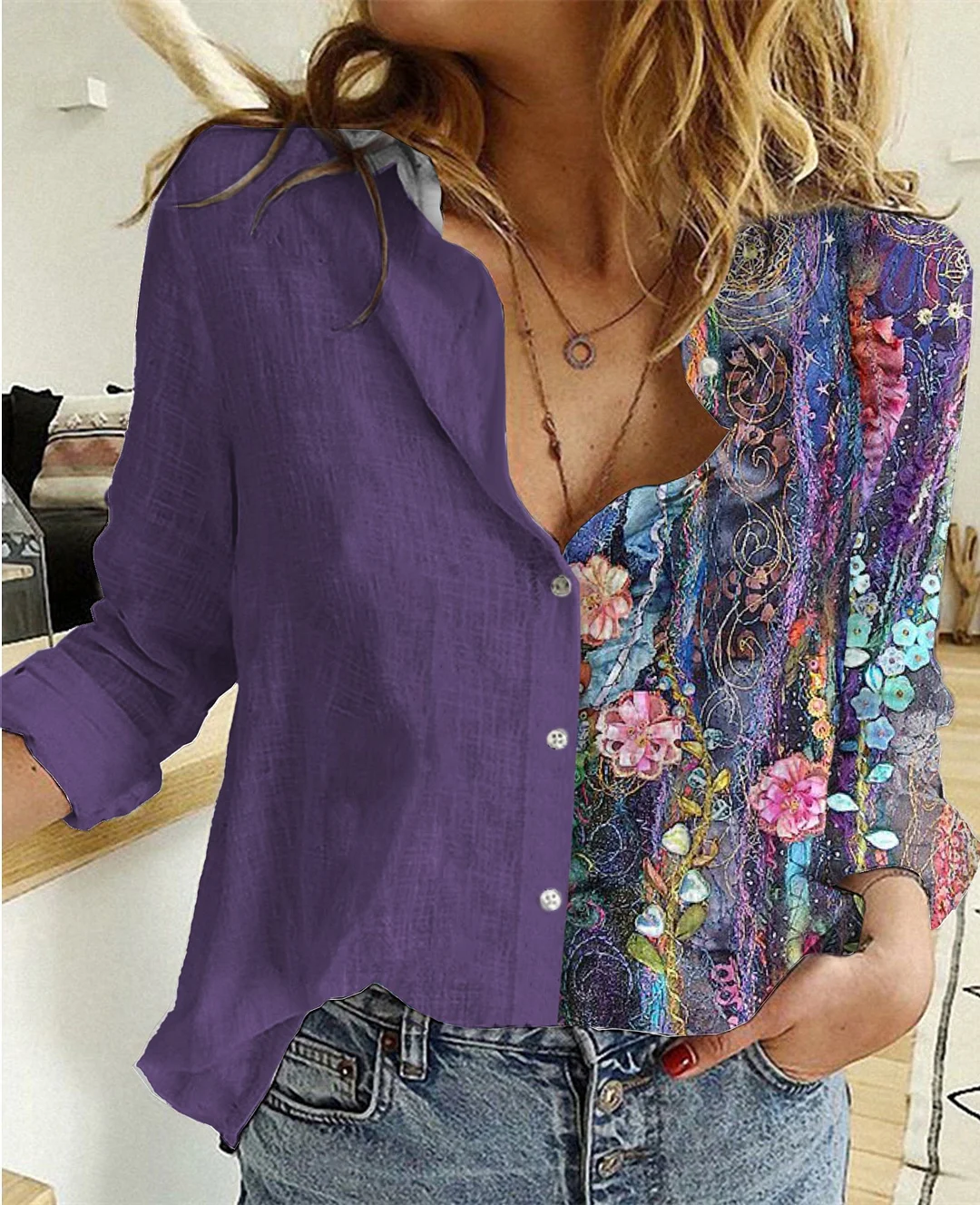 Women's Floral Print Casual Long Sleeve Shirt