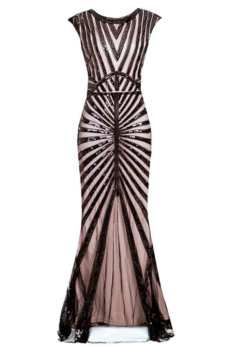 1920s Pink Cocktail Party Sequin Fishtail Sleeveless Slim Maxi Dress
