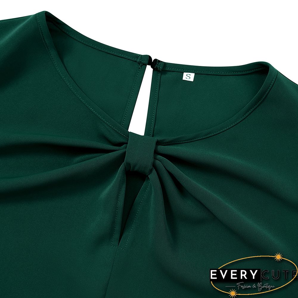 Green Twist Keyhole Puff Short Sleeve Tops