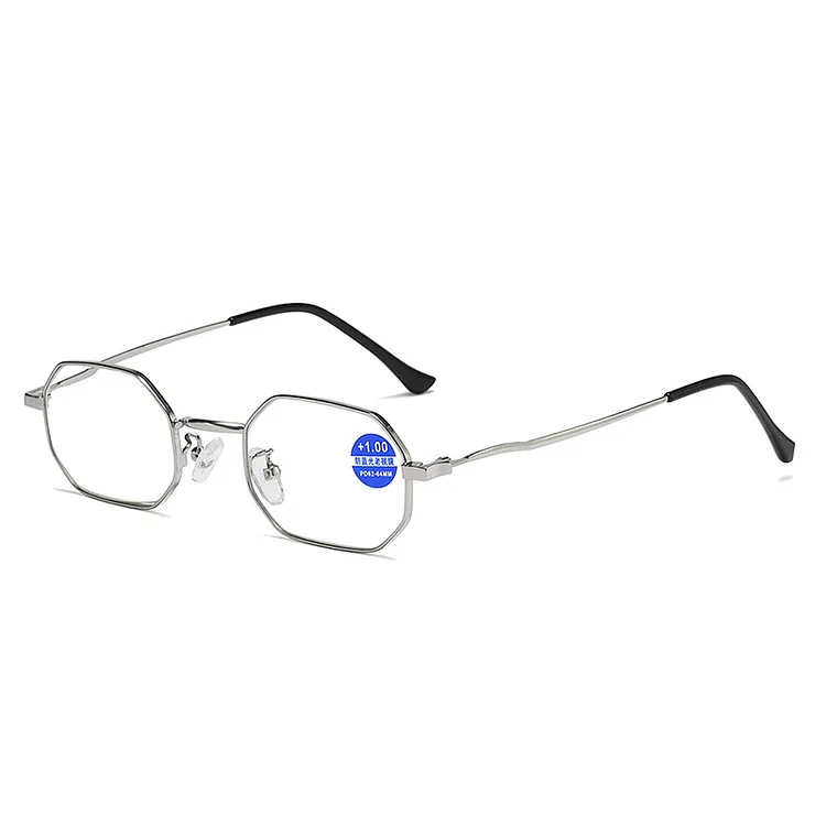 Elbru Polygon Anti Blue Light Reading Glasses Men Women  Metal Presbyopic Optical Eyeglasses Unisex Diopters+1+1.5+2+3+4