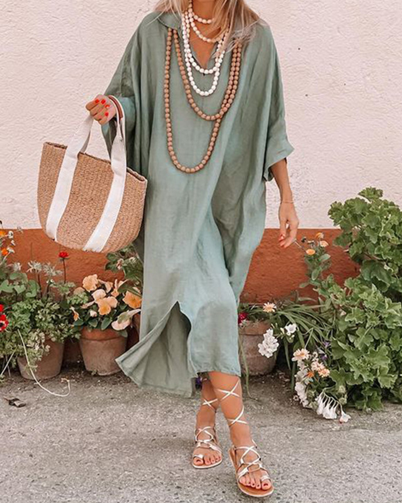 Batwing Sleeve Solid Color Loose Midi Dress