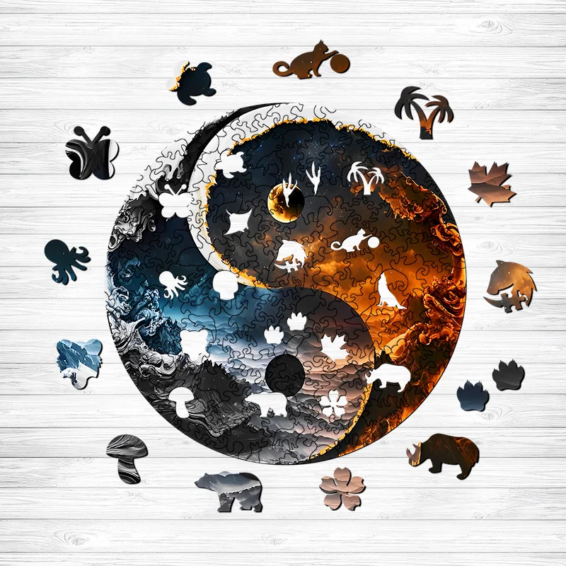 Jeffpuzzle™-Jeffpuzzle™Planet Of Darkness Yinyang Wooden Jigsaw Puzzle