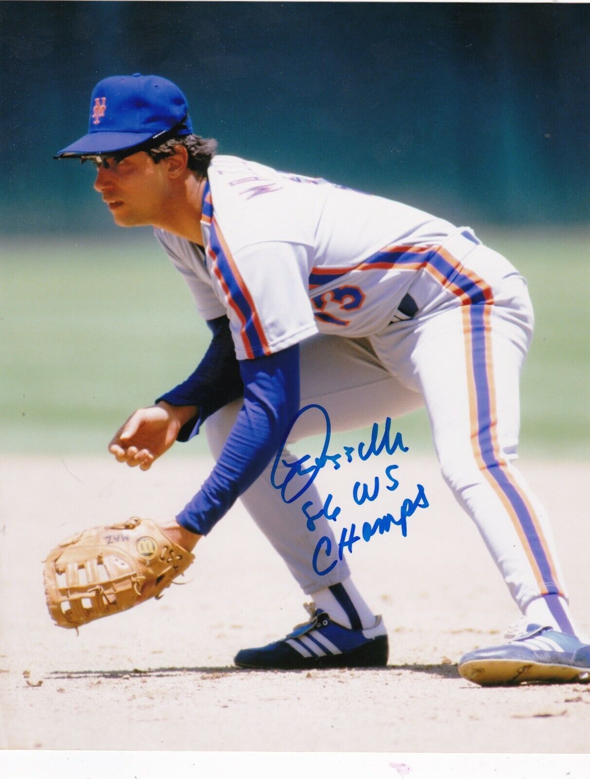 LEE MAZZILLI NEW YORK METS 86 WS CHAMPS ACTION SIGNED 8x10