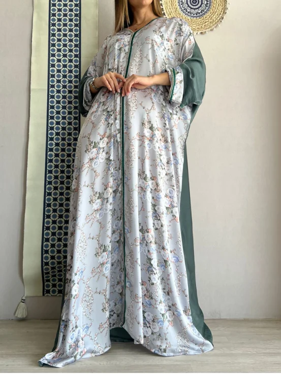 Premium Satin Printed Dress Robe-inspireuse