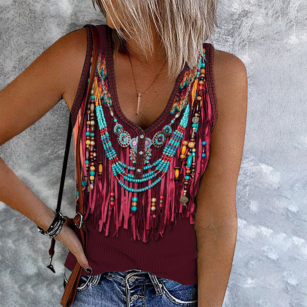  Western Tribal Turquoise Tassels Button Up Tank Top Westsshops