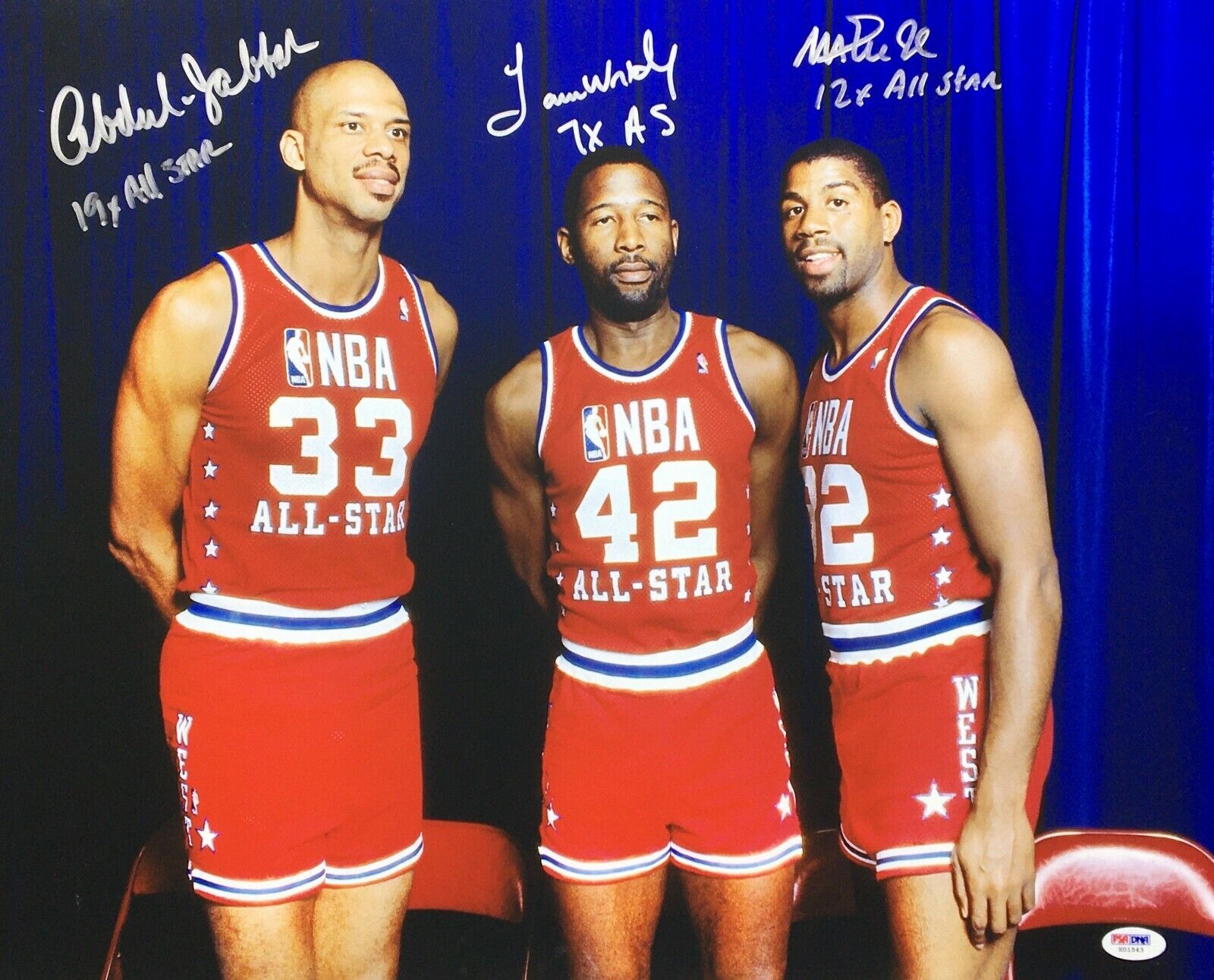 Kareem Abdul-Jabbar James Worthy Magic Johnson Signed All-Star 16x20 Photo Poster painting PSA