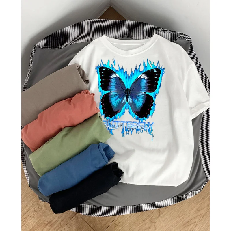 Street Style Retro Butterfly Print Short Sleeve Cotton T-Shirt