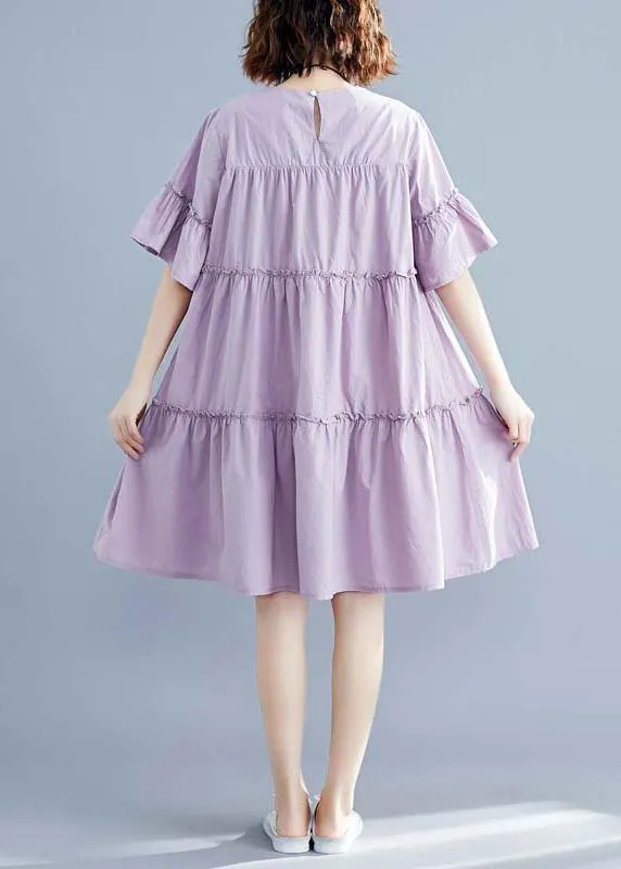 Modern purple Cotton quilting dresses o neck patchwork oversized summer Dresses