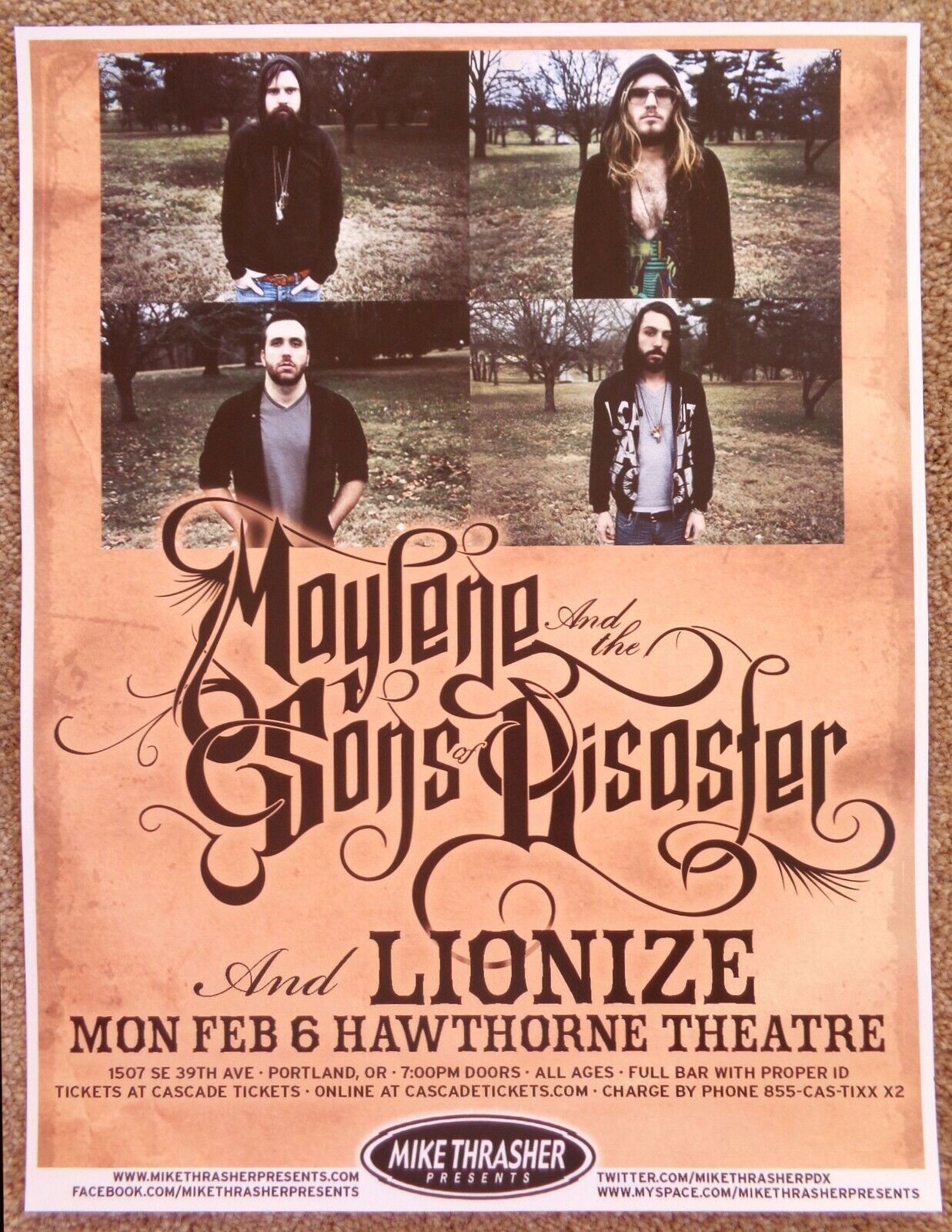 MAYLENE & THE SONS OF DISASTER 2012 Gig POSTER Dallas Taylor Portland Concert