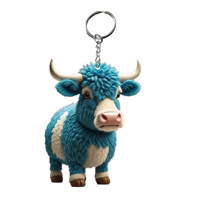 2 Pieces Cute Cattle Wood Unisex Keychain