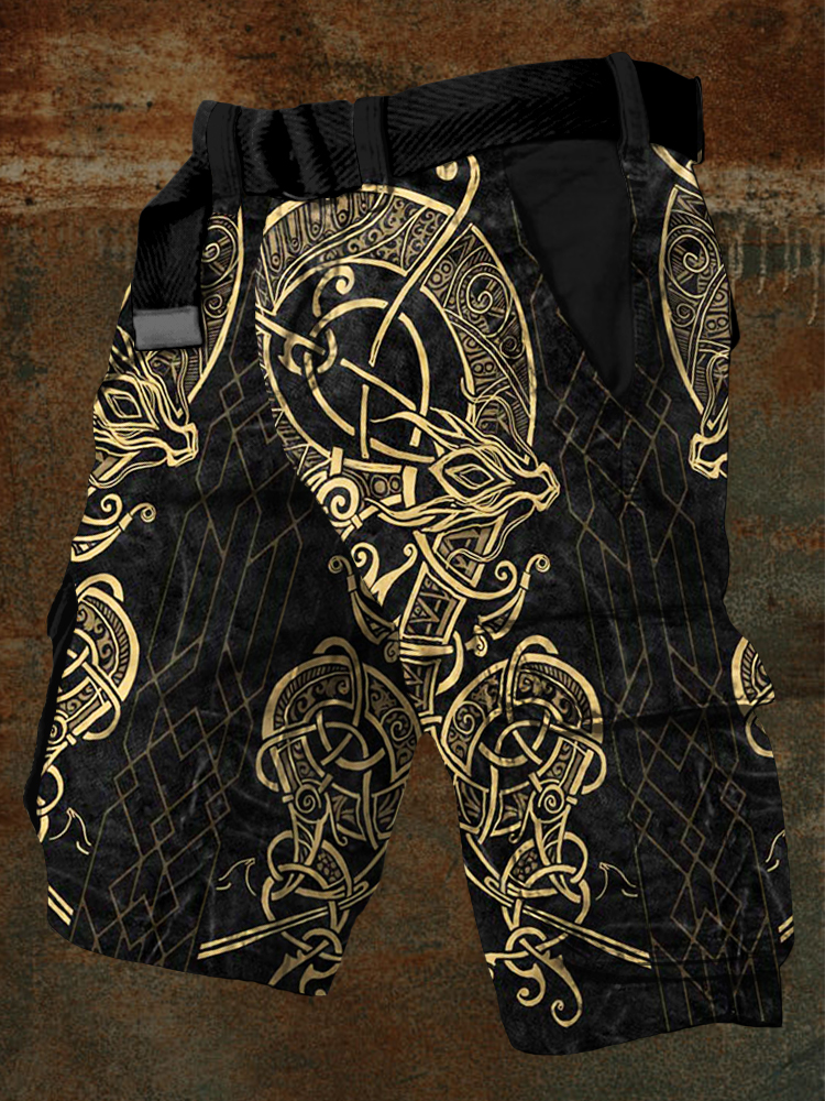 Men's Viking Fighting Fenrir Graphic Cargo Shorts / Rvogue / Rvogue