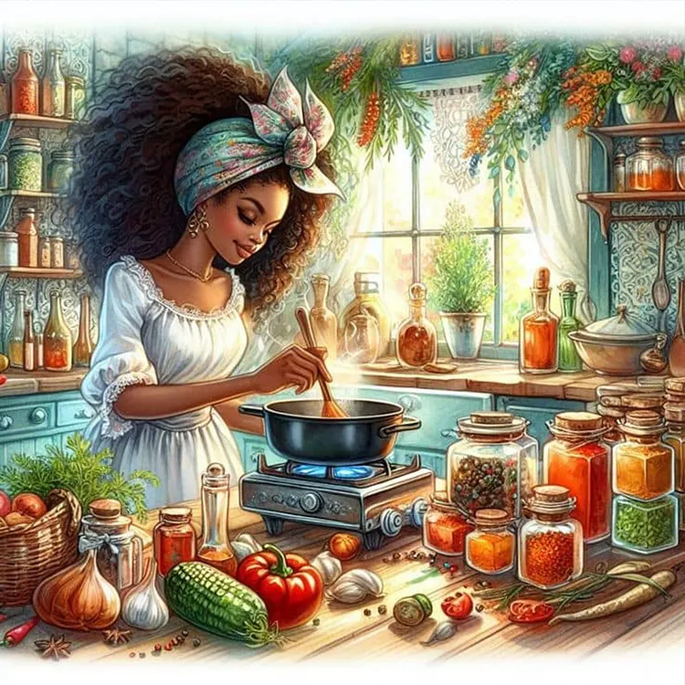 Chef Girl 40*40CM (Canvas) Full Round Drill Diamond Painting gbfke