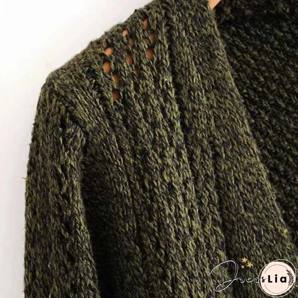 Elegant Hollow Out Braided Long Cardigan Sweater Coat With Hood