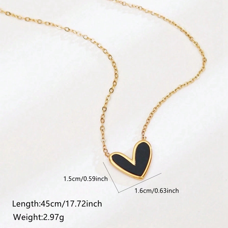 Cute Sweet Asymmetrical Heart Shape 304 Stainless Steel Acrylic 18K Gold Plated Inlay Pendant Necklace
