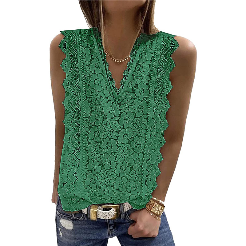 Women's Summer V-Neck Sleeveless Lace Tank Top