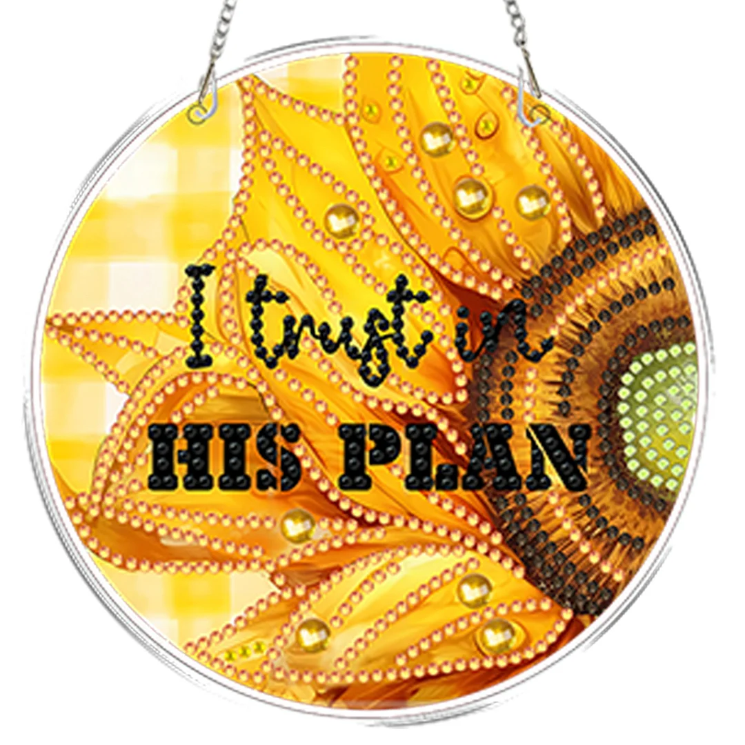 4pcs Sunflower Text DIY 2D Flat Acrylic Diamond Painting Kit Diamond Art Pendant