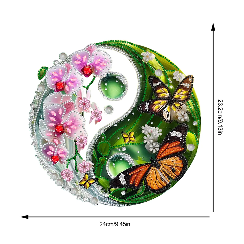 Butterfly Flower Yin Yang 2D Flat DIY Diamond Painting Set Diamond Art Pendant