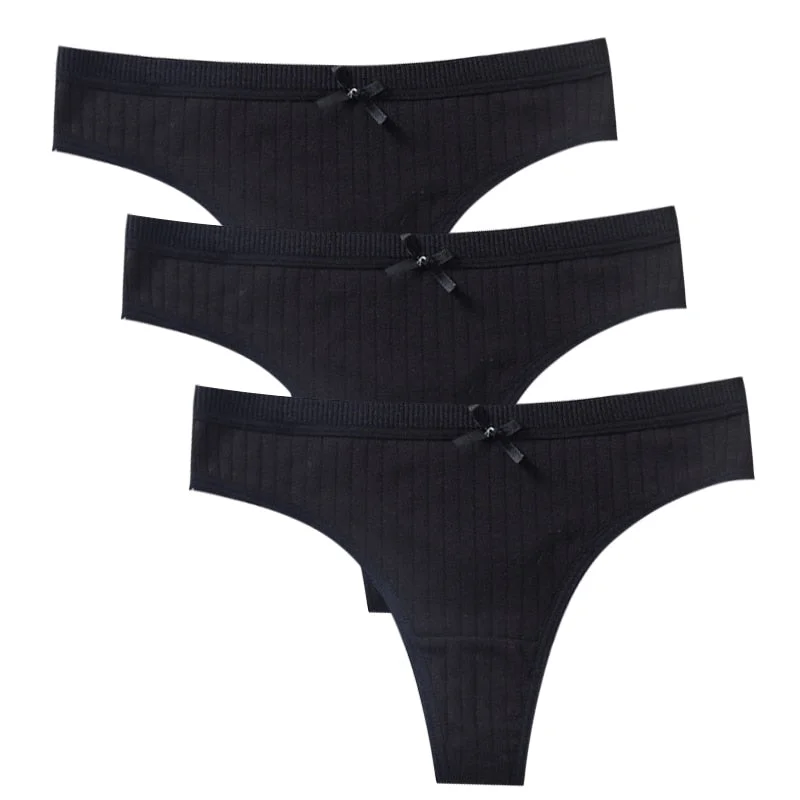 Women's Cotton G-String Thong Sexy Panties For Women String Briefs Underwear Intimate Lingerie Ladies T-Back Low-Rise 3 Pcs/Set