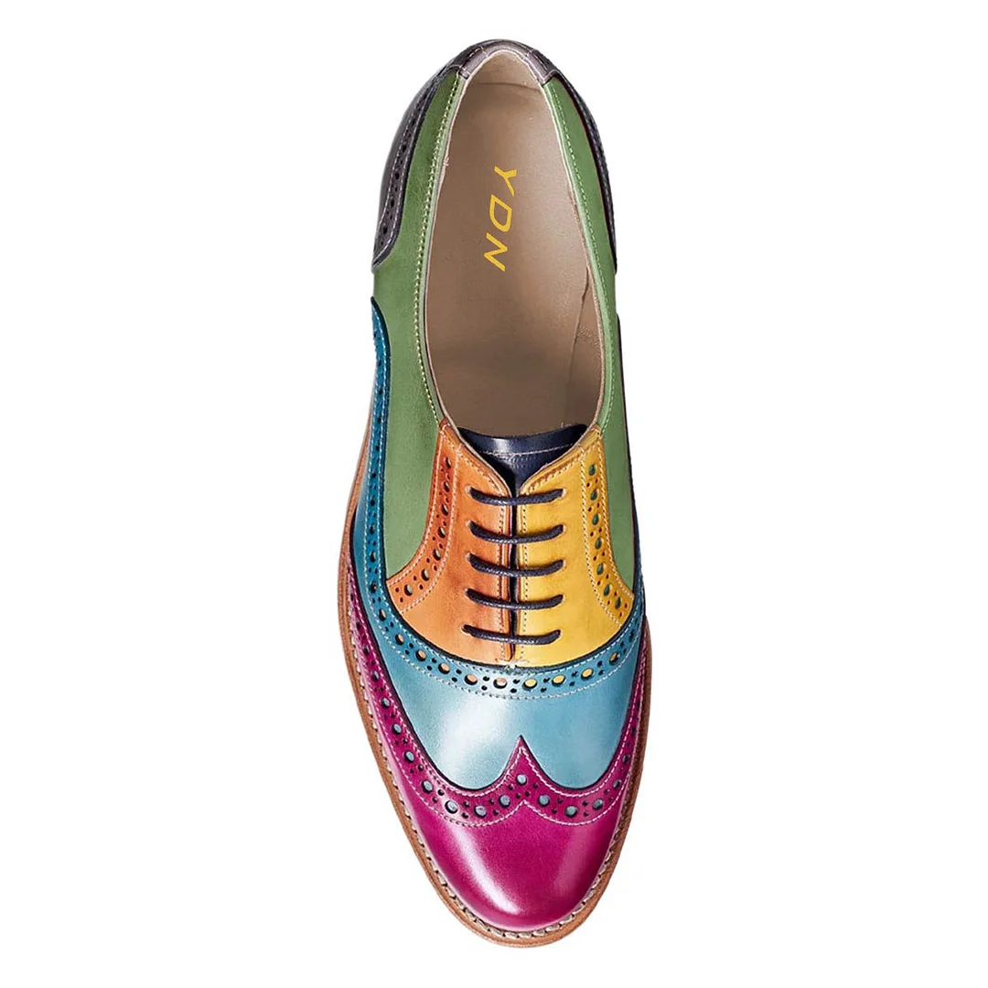 YDN Simple Multicolor Lace-Up Round Toe Women's Wingtip Shoes