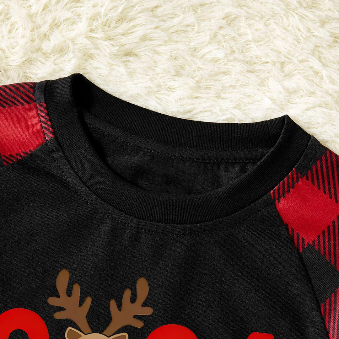 "2024 Family Christmas" Moose Letter Prints Black & Red Plaid Family Matching Black Pajamas