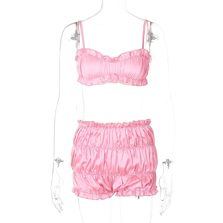 Fashion Suspenders Tube Top Pleated Shorts Suit