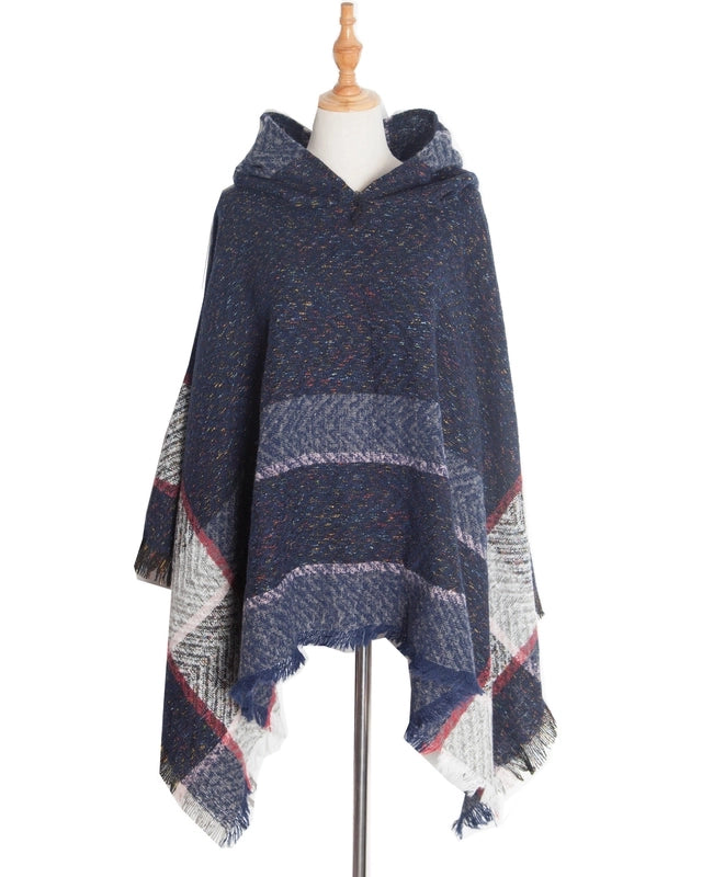 Factory Direct Supply New Spring And Autumn And Winter Fish Bone Pattern Ladies Hooded Shawl Pullover Cloak