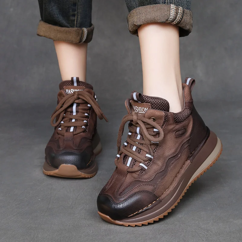 Yyvonne Layer Of Cowhick Retro Thick-Soled Casual Shoes Autumn New Set Of High-Shoe Shoes Soft Soles Short Boots