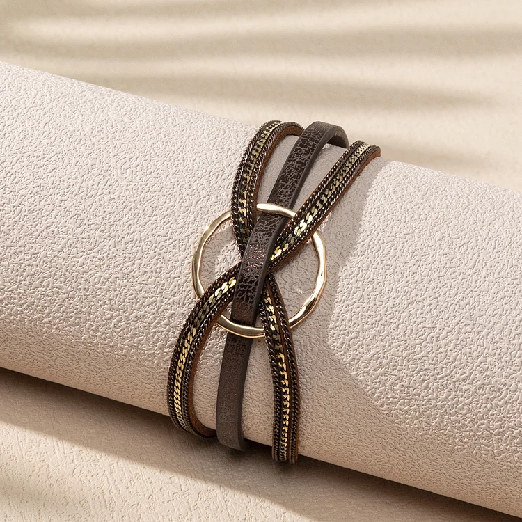 Leather Multi-layer Wristband Magnetic Buckle