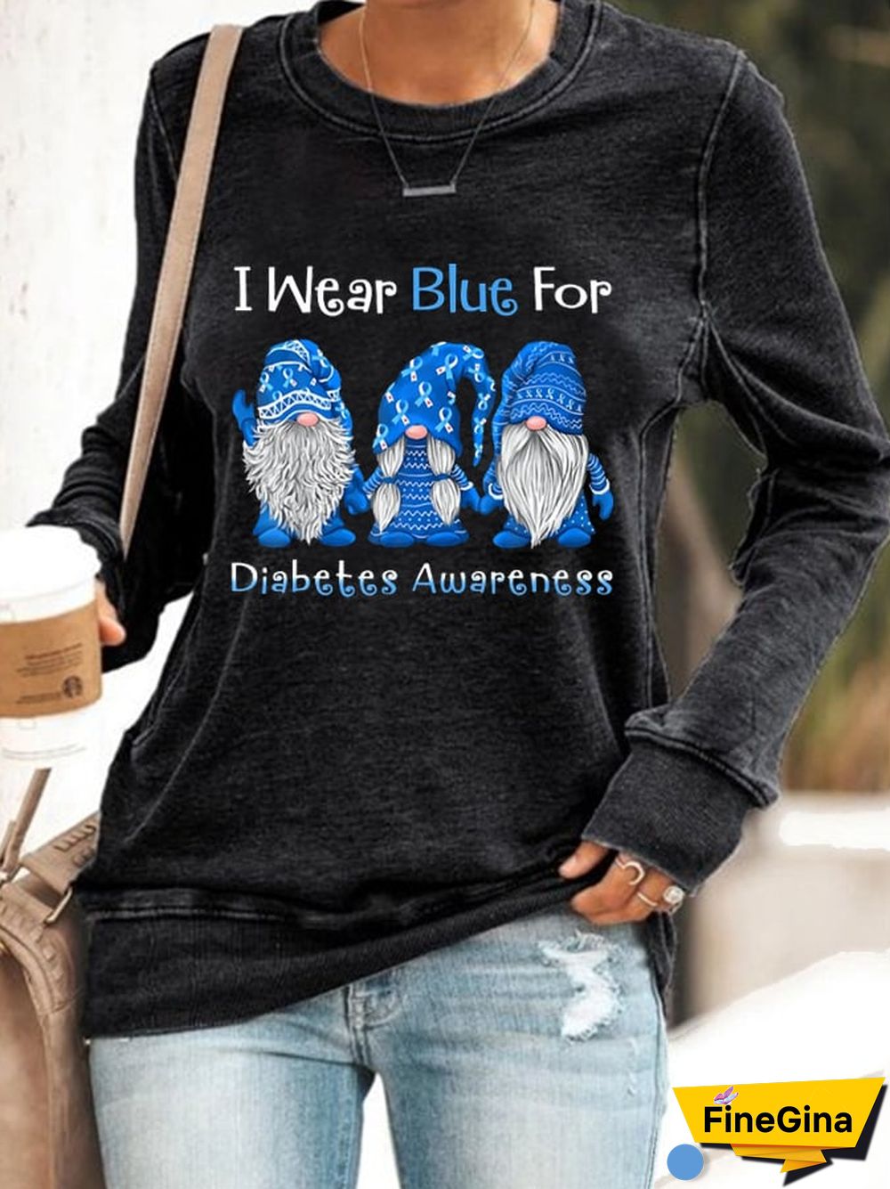 Women's I Wear Blue for Diabetes Awareness Gnomes Sweatshirt