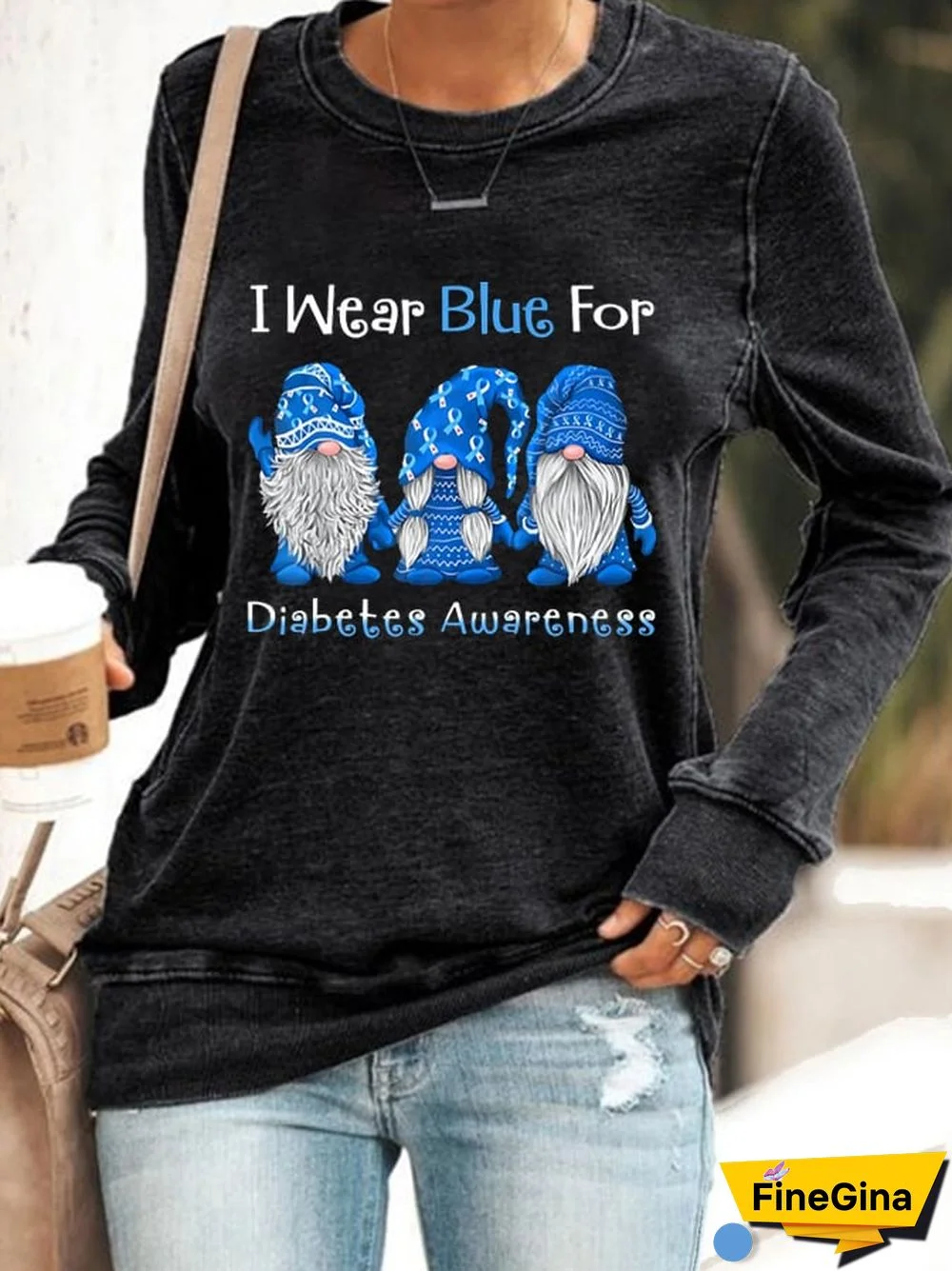 Women's I Wear Blue for Diabetes Awareness Gnomes Sweatshirt