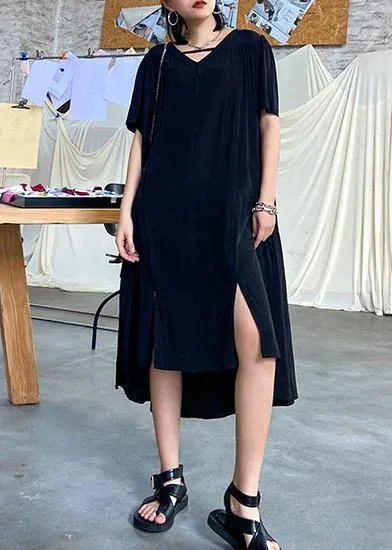 Organic black Tunics v neck Cinched Maxi summer Dresses