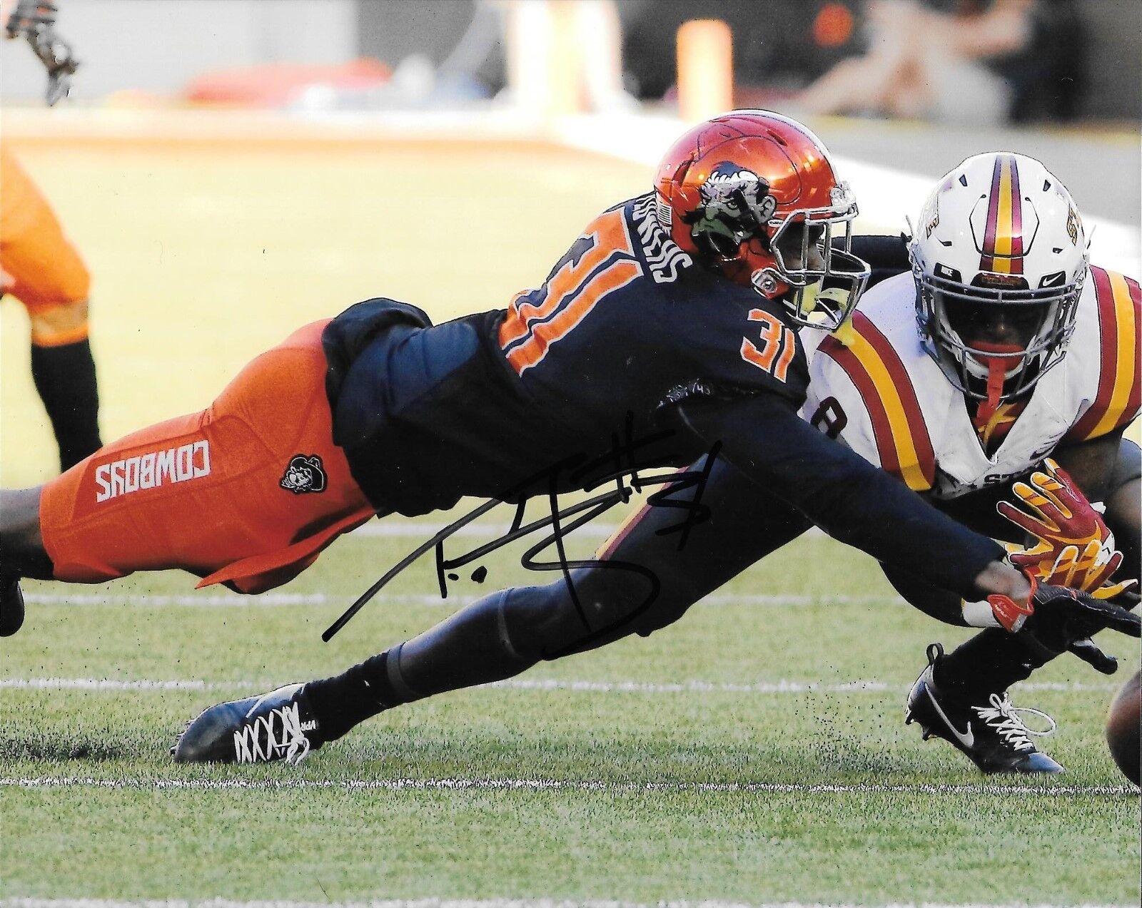 TRE FLOWERS HAND SIGNED OKLAHOMA STATE COWBOYS 8X10 Photo Poster painting W/COA