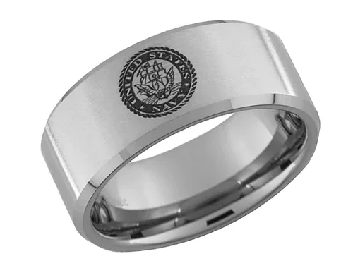6MM 8MM Women's Or Men's U.S. Navy / USN Tungsten Carbide Wedding Rings Military Silver with Laser Etched United States Navy Logo
