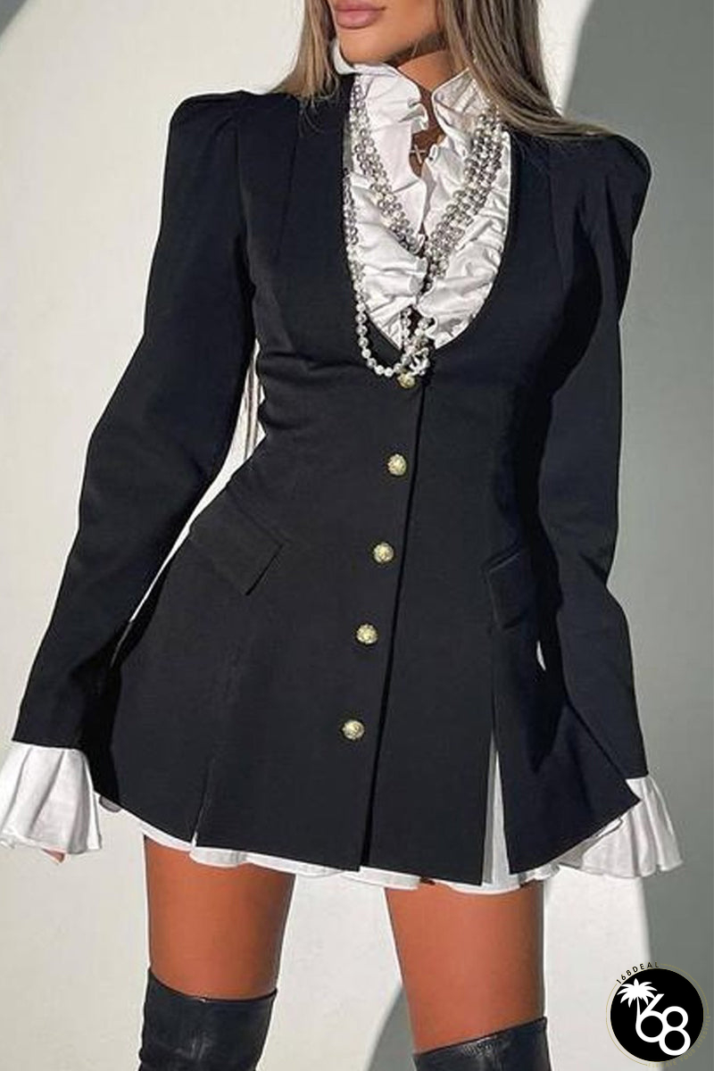 Elegant Solid Patchwork Asymmetrical Collar A Line Dresses(3 Colors) | 168DEAL