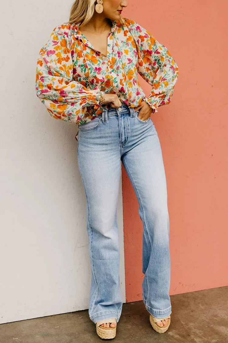High Rise Vintage Wash Tummy Control Top Straight Leg Jeans