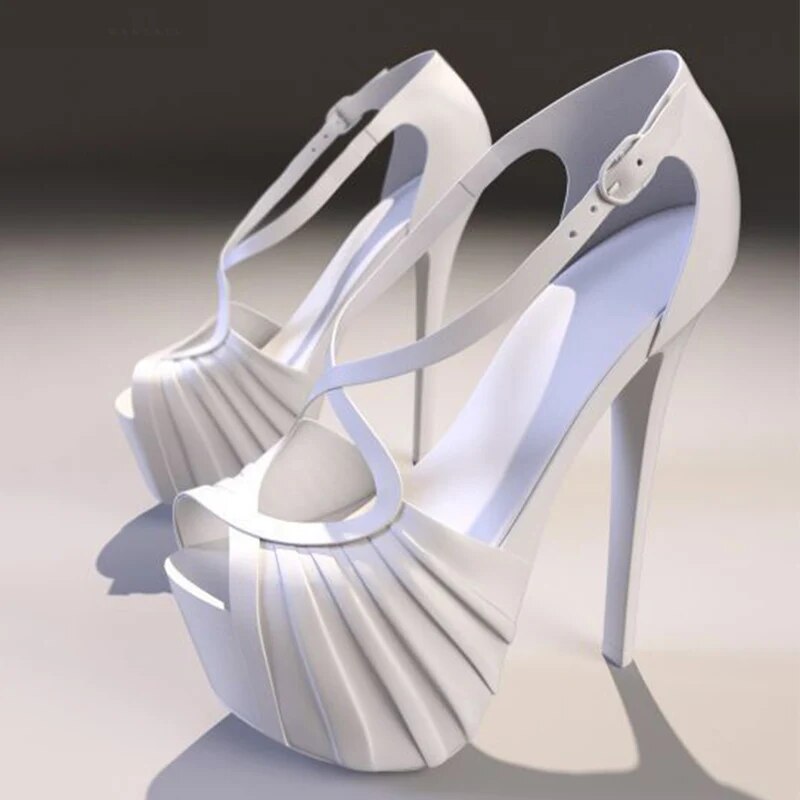 TAAFO White Ankle Wrap Stilettos Platform Sandals Woman Buckle Strap Ladies High Thin Heels Shoes
