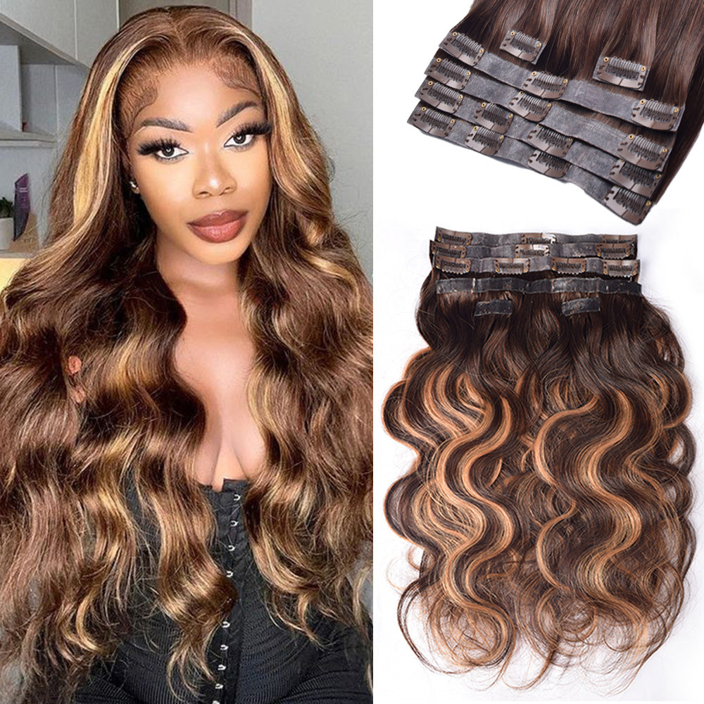 #P4/27/T4 Body Wave|6Pcs 100g | PU Seamless Clip ins Hair | 100% Human Hair | boruihair