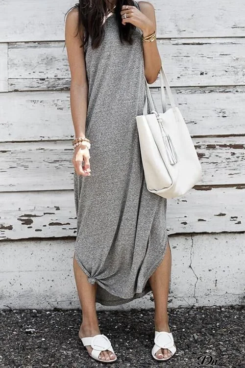 Slit O Neck Maxi Dress